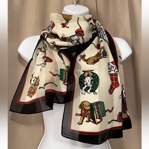 Silk Christmas Theme Print Long Scarf